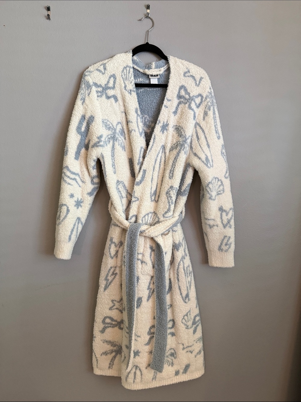 Cozy Coastal Cowgirl Plush Wrap Robe - Cream & Light Blue